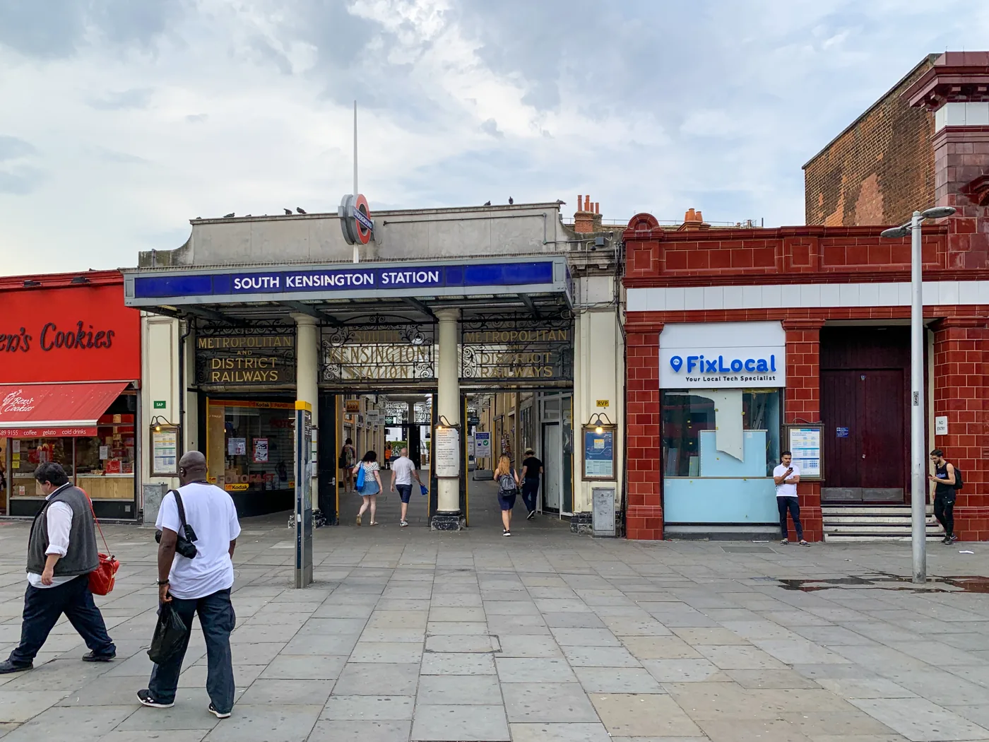 The Thurloe Street entrance to the covered arcade at South Kensington Underground station